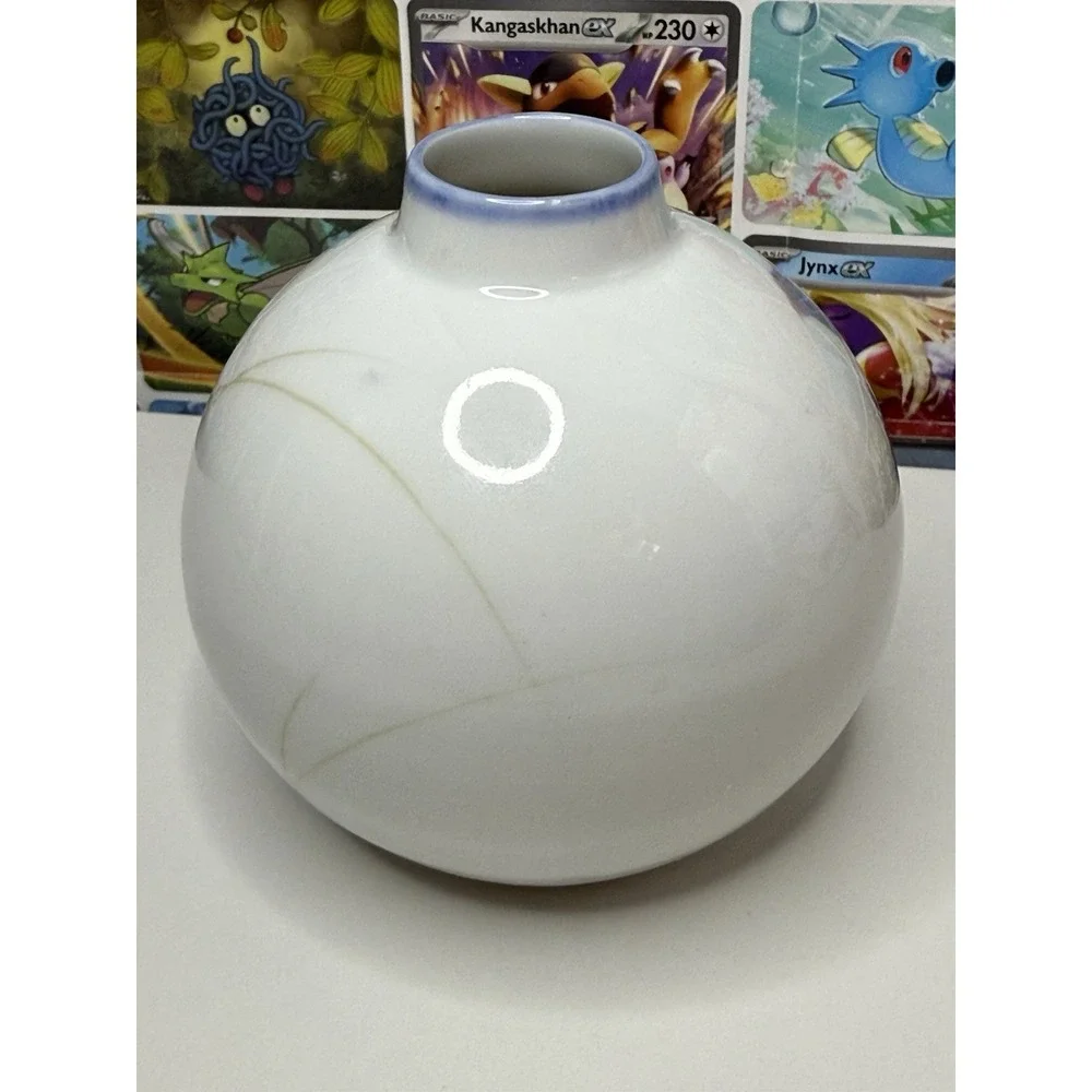 Vintage Signed Studio Pottery Floral Bud Vase Round White Blue Purple 4.5